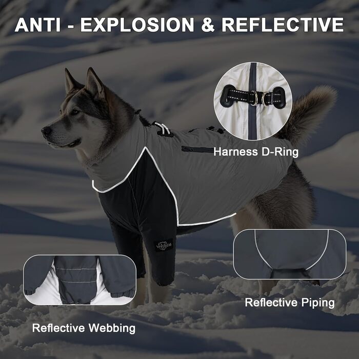 Водонепроникний та вітронепроникний теплий зимовий одяг для собак середніх та великих порід. Куртка для собак, спортивна жилетка для собак, теплий костюм для собак з кріпленням для шлейки та кишенею. Підходить для прогулянок, походів та подорожей. Сірий к