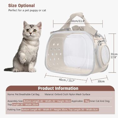 Транспортна переноска для собак та котів PETCUTE, складана та миюча, для подорожей літаком, хакі