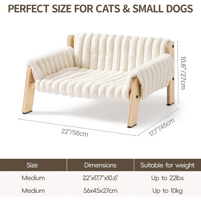 М'яке ліжко-софа для котів MEWOOFUN, 56x45 см, бежевий колір, розмір M