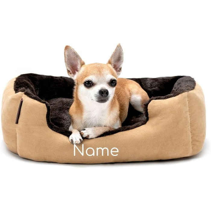 Ліжко для собак Lionto з двостороннім подушками та антиковзною основою, 50x37 см, бежево-коричневе. Підходить для собак та котів будь-якого віку. Міцне, з глибоким входом.