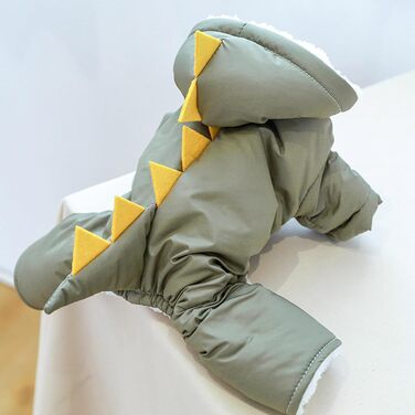 Зимовий костюм динозавра для собак, теплий комбінезон з капюшоном, одяг для маленьких собак, зелений, розмір M