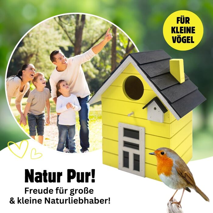 Пташник Vogelhaus No.64 для малих птахів (мезені, зяблики, чижики) - для дому та саду, різні кольори (темний жовтий)