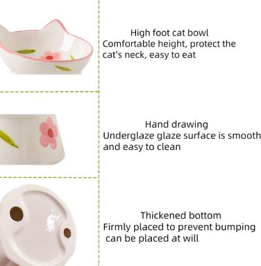 Керамічний годівниця для котів, піднята миска з підставкою, нахилена на 15°, захист шиї, запобігання зворотної течії, для собак та котів (чорний/білий/рожевий/зелений)