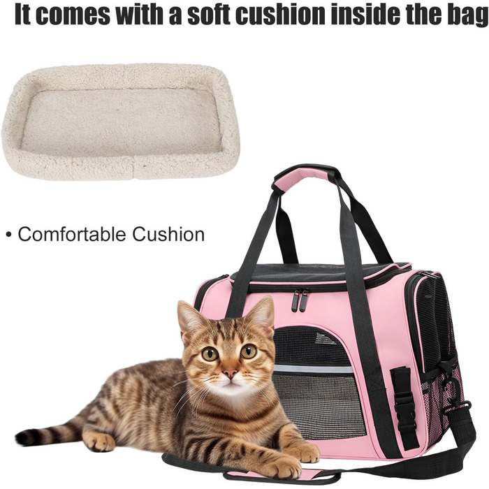 Транспортна сумка для тварин ZSMJAER з підстилкою з флісу, для котів та маленьких собак до 10 кг, рожева