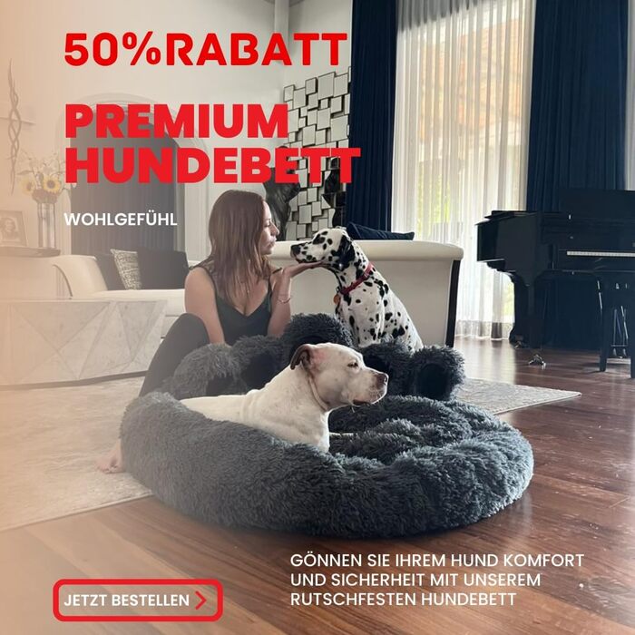 Кругле ліжко для собак Pfoten&nasen® Bärenpfote, Рожеве, XXL (120 см) – М'яке, зручне, для великих собак, миється