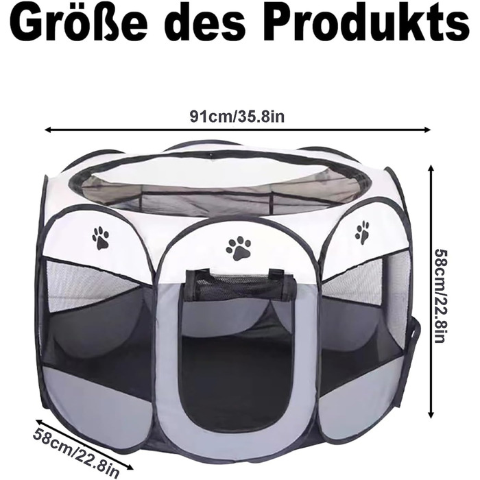 Переносний загін для тварин: загін для собак, вольєр для кошенят, кроликів. Водонепроникний вольєр з оксфордської тканини для дому та вулиці. Колір: коричневий