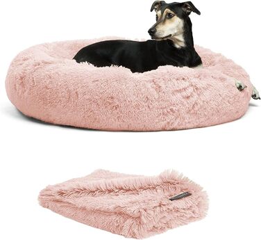 Ліжко для котів і собак Best Friends by Sheri Original Calming Shag Donut з покривалом, бавовна, рожеве, розмір L, 91,4x91,4 см