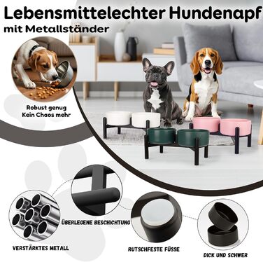 Набір мисок для собак на підставці: 2 миски з кераміки з нержавіючою підставкою, 850 мл, сірий колір. Ідеально для маленьких та середніх собак