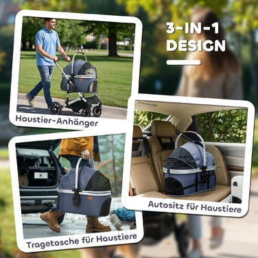 PawHut Коляска для собак 3 в 1 Dog Buggy Складна для собак і кішок до 10 кг Cat Buggy з подушкою Підстаканник Сітка Вікна Двері Кошик для зберігання Котяча коляска Баггі Dark Blue | Аосом