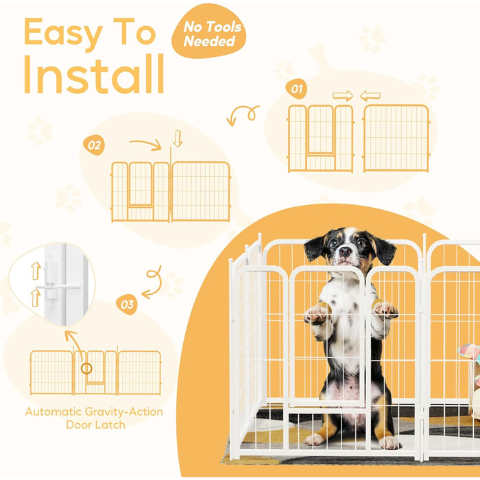 Клітка для собак HealSmart, 61 см, 8 панелей, міцна металева, портативна, для дому та вулиці, кемпінгу, двору, автодому, огорожа, приватність, тераса, білий колір