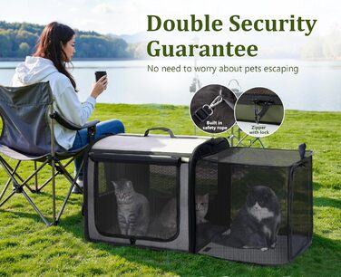 Pecute Розширювана переноска для котів та маленьких собак, транспортна сумка-переноска, розкладний бокс для котів, сіра/зелена, 61x52x45 см