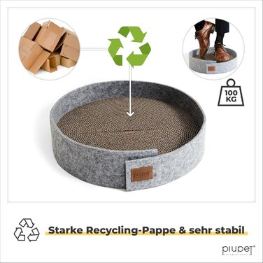 PiuPet® Круглий когтеточка для котів 38 см, стильний фетровий дизайн, кругла гофрокартонна когтеточка для котів