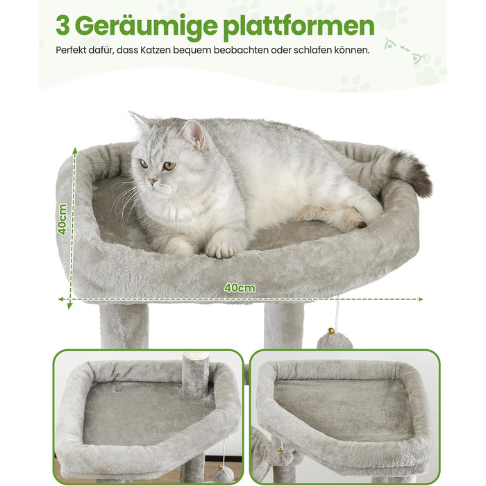 Комплекс для котів Kratzbaum XL 170 см: Дряпка-стовп, будиночок, платформа, гамак - Сірий котячий будинок