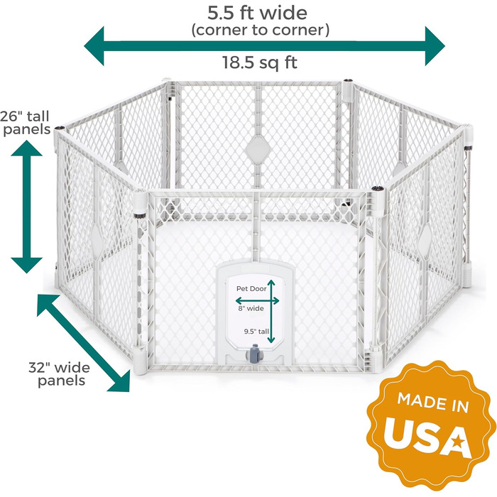 Laufstall для собак North States MYPET Petyard, 6 панелей, 66 см, для дому та вулиці, сірий