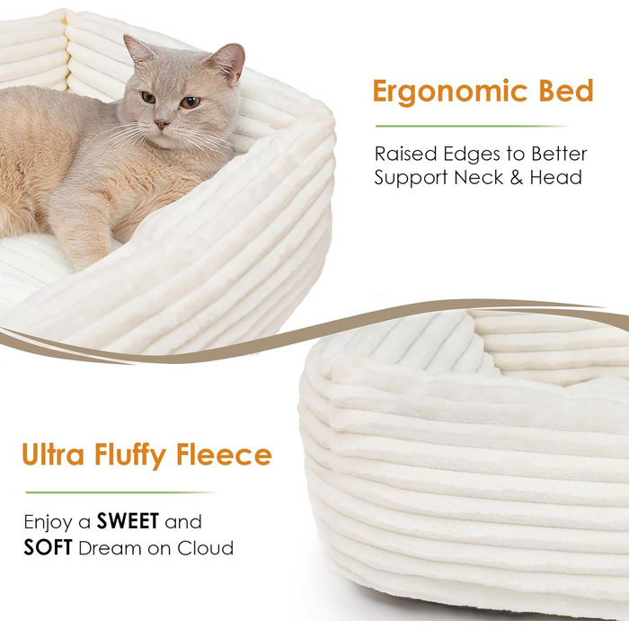 Килимок-ліжко для котів XIAPIA, 55x42x18 см, м'який, теплий, ортопедичний, білий