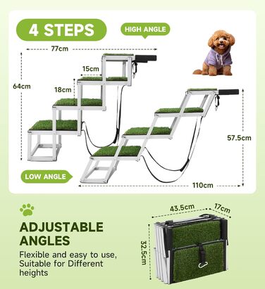 Рампа для собак у машину, складана, для великих собак, з антиковзким килимком, для авто, SUV, вантажівок, високих ліжок, широка (110x58x43 см)
