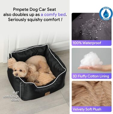 Автокрісло для собак Преміум, чорне: водонепроникне ліжко для маленьких та середніх собак, з підсумками та ременем безпеки