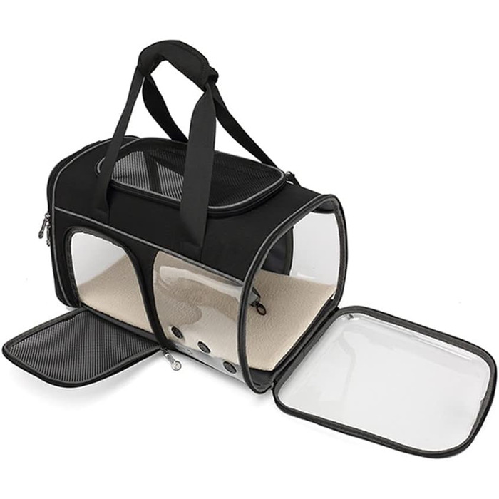 Транспортна переноска для собак та котів, чорна, 48x29x30 см, складана переноска для тварин