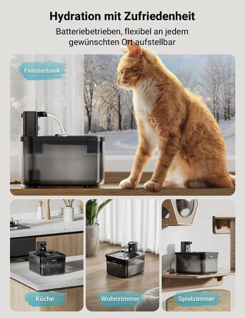 Автоматичний бездротовий фонтан для котів DownyPaws, 2.5 л, з датчиком руху, тиха робота, на акумуляторі, чорний ABS-пластик
