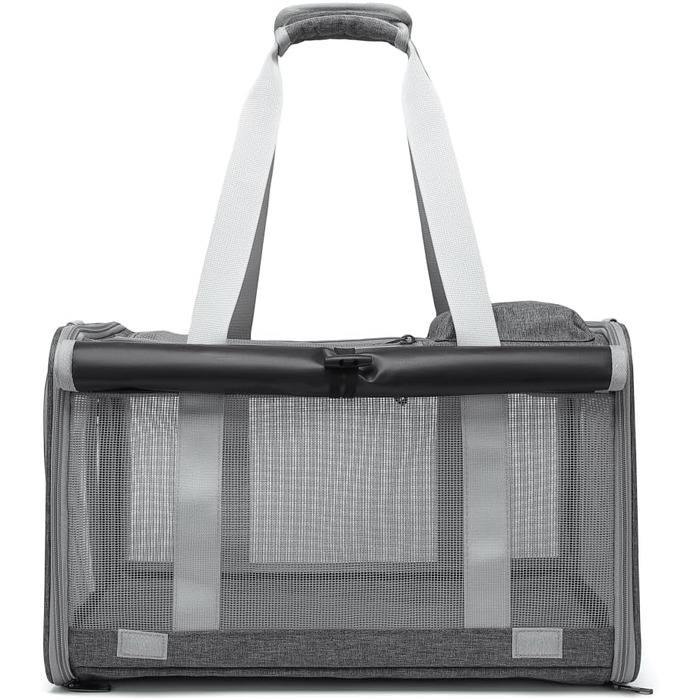 Транспортна сумка для котів та собак до 8 кг, сірого кольору. Зручна, дихаюча, з ремінєм через плече та надійними застібками. Ідеально для подорожей, ветеринара, авто та літака.
