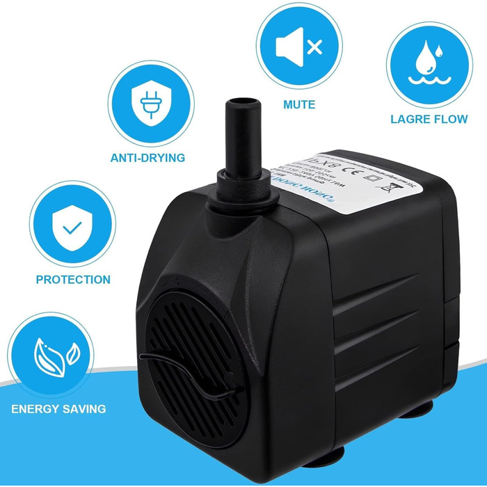 Погружний насос для ставка, фонтану, акваріума Wasserpumpe 1800 л/год, 3 насадки (13/16/19 мм), кабель 1.9м, 16 Вт