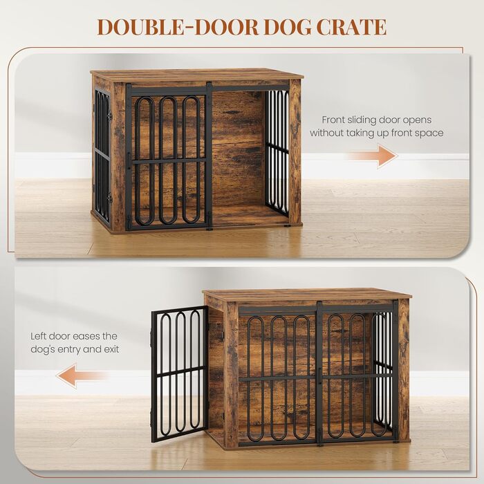 Дерев'яний вольєр для собак, 81 см, вольєр-стілець для дому, 2 двері, ковзні дверцята, для маленьких та середніх собак, міцний, 81 × 55 × 62,4 см, білий (коричневий)