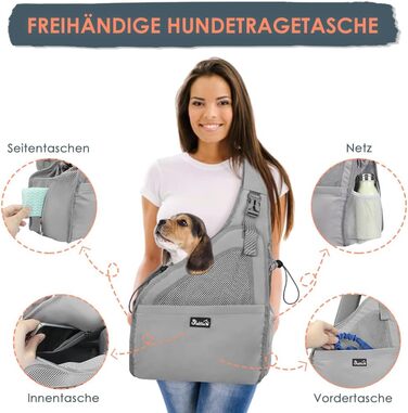 Сумка-переноска для собак Eyein, сіра, до 5.5 кг, з жорстким дном та регульованими ременями