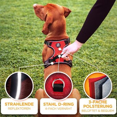 Шлейка для собак - відбиваюча, з м'якою підкладкою, для собак маленьких та великих порід, червона, обхват шиї 40 см (34-45 см), обхват грудей 43-55 см