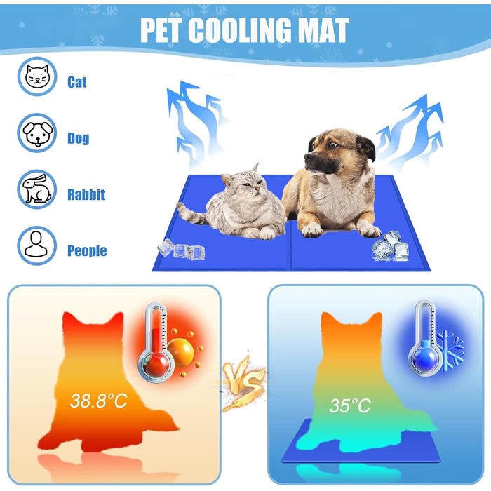Килимок охолоджуючий для собак, 65 x 50 см, самоохолоджуючий, блакитний. Безпечний гель, легко миється, освіжає у спеку.
