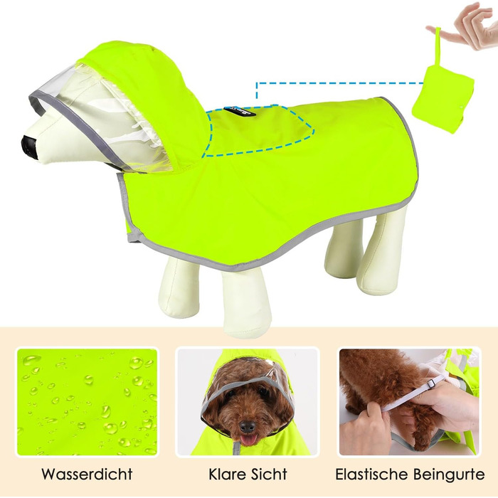 Водонепроникна дощова куртка для собак SlowTon з капюшоном (зелена, S)