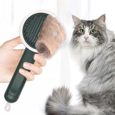 Гребінець для котів Slicker Brush – проти випадіння шерсті | Антиковзаюча щітка з функцією UV та висувним ножем для купання та подорожей, білий (зелений)