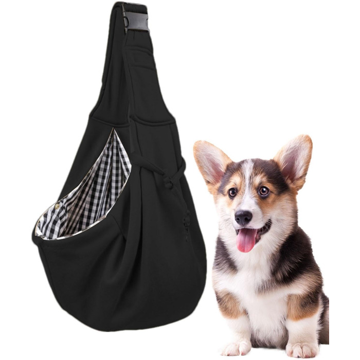 Сумка-переноска для собак – через плече, перевертна, для маленьких собак, звільняє руки, з регульованим ременем, для подорожей (Чорний)