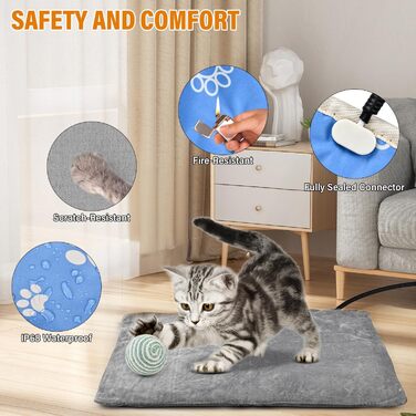 Електрична грілка для котів та собак 45x45 см, 9 рівнів нагріву, таймер 12 годин, з автовимкненням, фланелевий чохол, можна прати