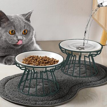 Набір мисок для котів Voittozege 2 шт., підняті миски, проти блювоти, миски для корму котів, зручні для вусів, з металевим підставкою, захищають хребет, для комфорту котів