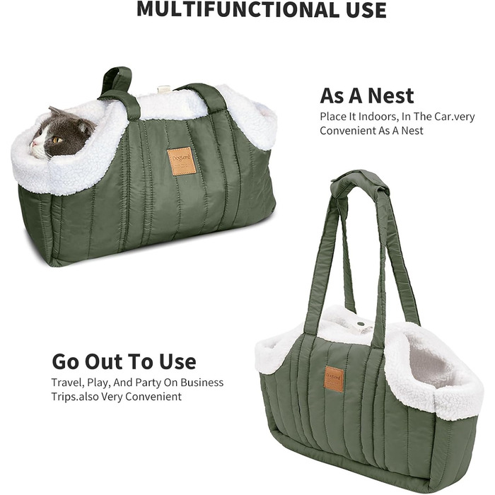 PETCUTE Сумка-переноска для собак та котів, зелена. Складана, з безпечним гачком, для маленьких тварин