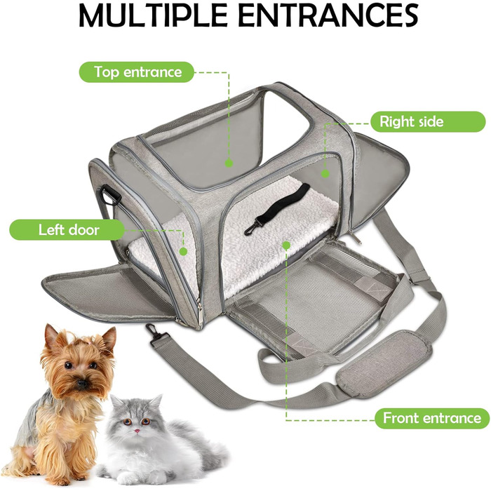 ALLSOPETS складна сумка-переноска для собак і котів, авіа-сертифікована, транспортна сумка для подорожей, походів і кемпінгу, сіра