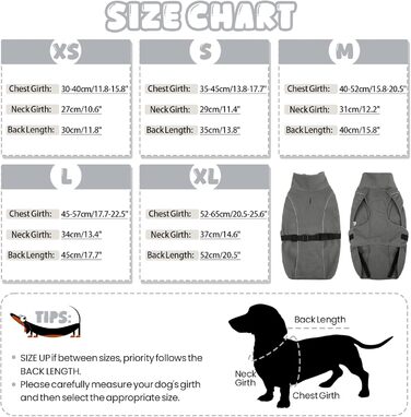 Теплий зимовий одяг для такси (M), Куртка для собак з високим коміром та світловідбиваючими смугами, Сірий (M)
