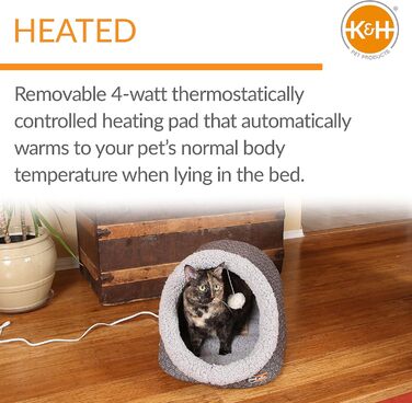 Електричне лежанка-печера для котів K&H Pet Products, сіра з геометричним візерунком, 43,2x38,1x33 см