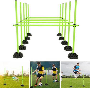 Набір стрибкових стержнів YRHome для тренувань на спритність та координацію, 15 стержнів по 100 см, 10 підставок, 10 кліпсів (зелений)