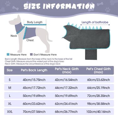 Рушник для собак з мікрофібри, швидковисихаючий, регульований, надзвичайно поглинаючий для середніх та великих собак, легко одягається (Сіро-зелений, Сіро-блакитний, S)