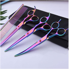 Набір ножиць для собак: професійний набір для грумінгу з нержавіючої сталі (прямі, зігнуті, фінішні ножиці, гребінець) для тіла, морди, вух та лап