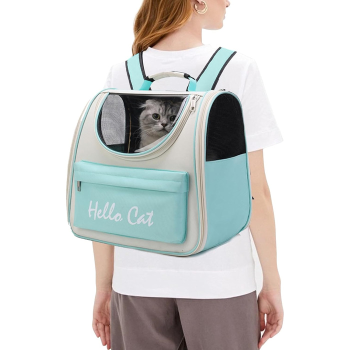 Рюкзак для кота та собаки PETCUTE з сіткою, дихаючий, з поводком, знімний килимок, ідеальний для прогулянок (світло-зелений)