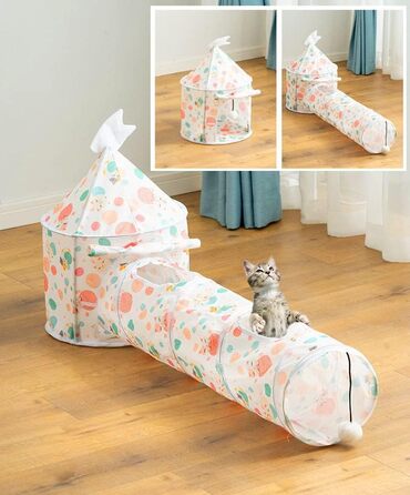 Ігровий тунель для котів та тварин, Pop-Up тунель, складаний, для дому (рожевий)