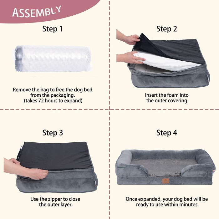 Ортопедичне лежанка для собак Преміум-класу з піною з ефектом пам'яті, великі породи - додаткова петелька для утримання, водонепроникний внутрішній чохол, собаче ліжко, подушка для собак, м'яка, знімний та пральний чохол, 106 x 81 x 17 см, темно-сірий XXL