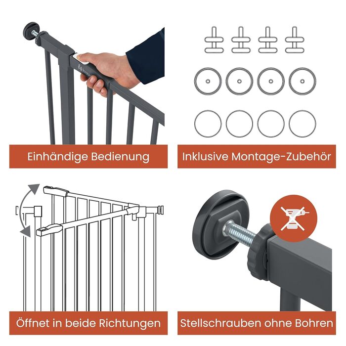 Захисне ворота для дітей Hauck Clear Step Autoclose 2, Темно-сірий - регульована ширина 75-80 см, висота 77 см, самозакривне, без свердління