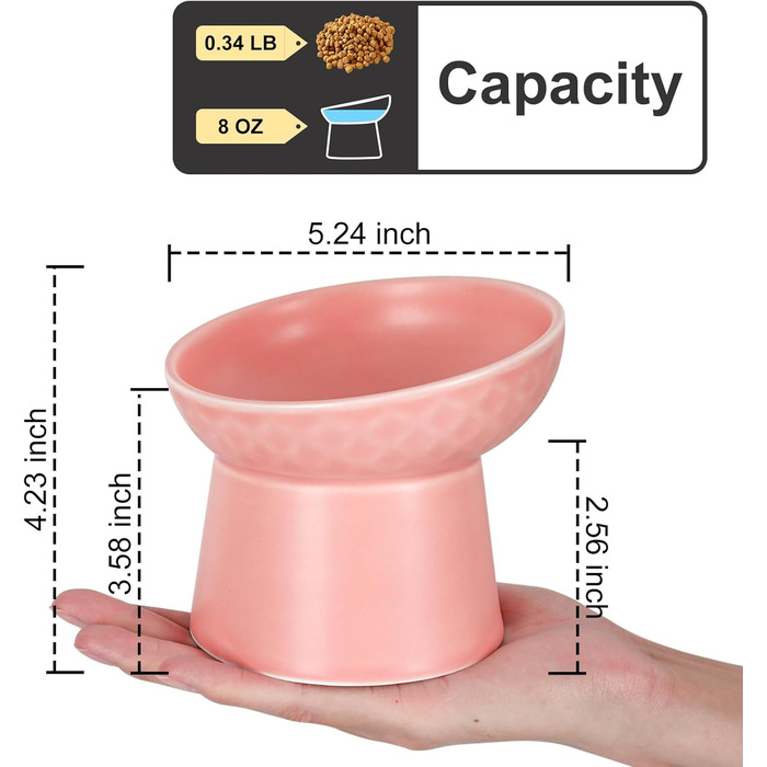 Набори мисок для котів YauYik: підняті, нахилені, для корму та води, рожеві, 2 шт.