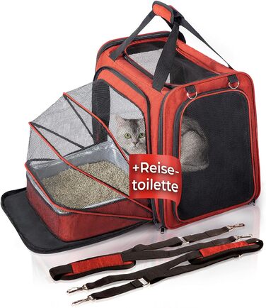 Транспортна переноска для котів You Decide Munich Cat Premium Suite LX (червона) з туалетом, складна