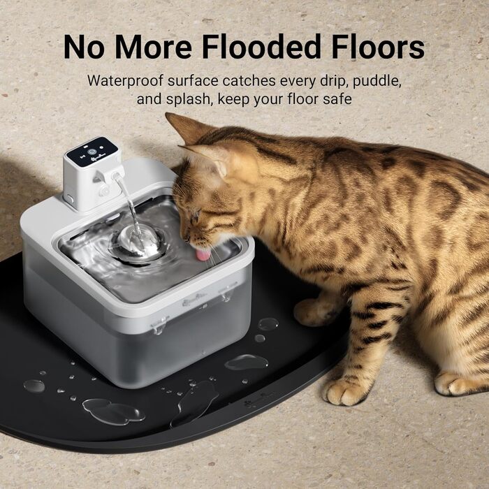 Килимок для годування собак та котів DownyPaws, неслизький, водовідштовхувальний, з високим бортиком, 61 x 43 см, чорний