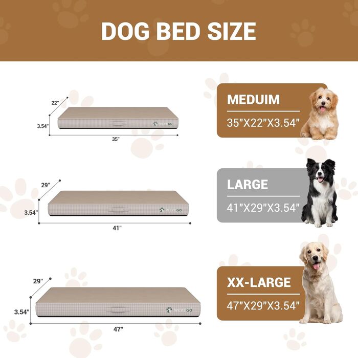 Ортопедичне ліжко для собак великих порід, 8,9 см гелевий пінопласт з пам'яті, міцний фланелевий матеріал, знімний чохол та водонепроникний наповнювач, антиковзаюче покриття (119 x 74 x 9 см, Бежевий)