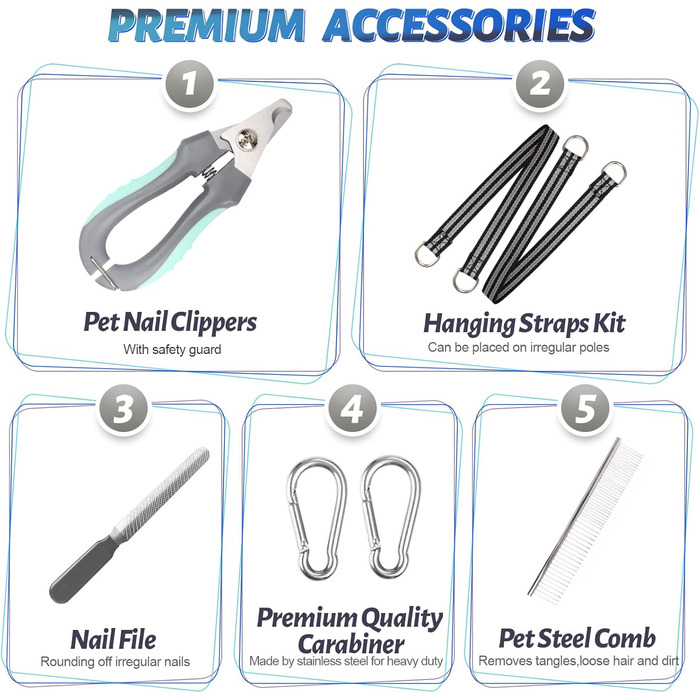 Гамак для собак ATESON для догляду за кігтями (XL, 36.3 кг) - гамак-слінг для стрижки кігтів, пилка для кігтів, гребінець для тварин